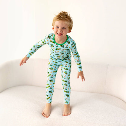 Free Birdees Green Tractors Long Sleeve Pajama Set