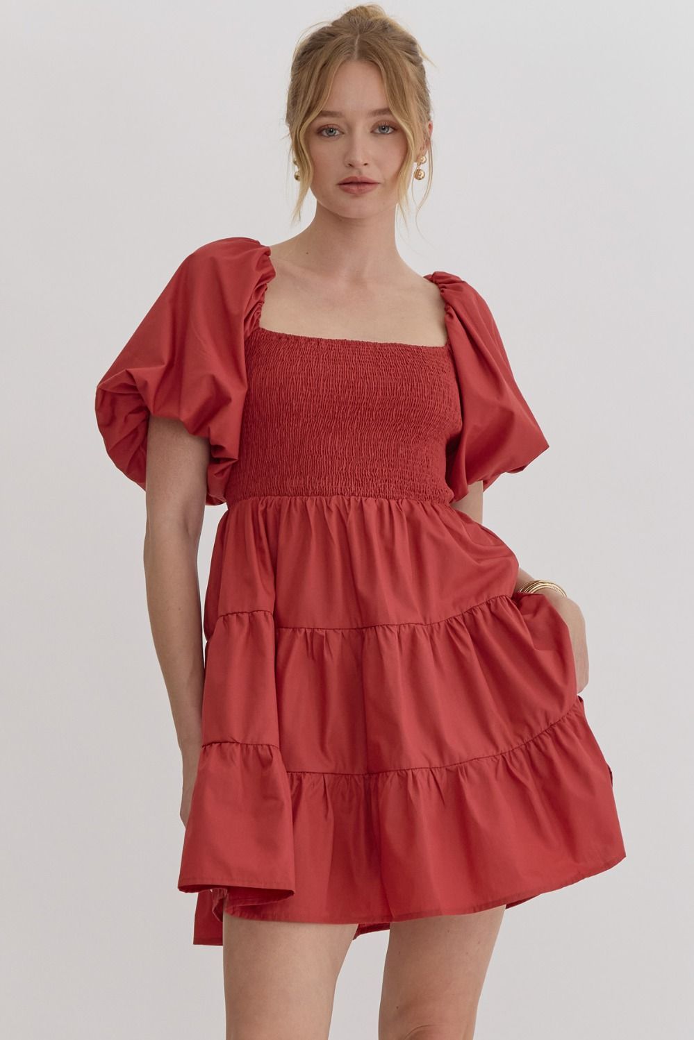 Puff Sleeve Tiered Mini Dress