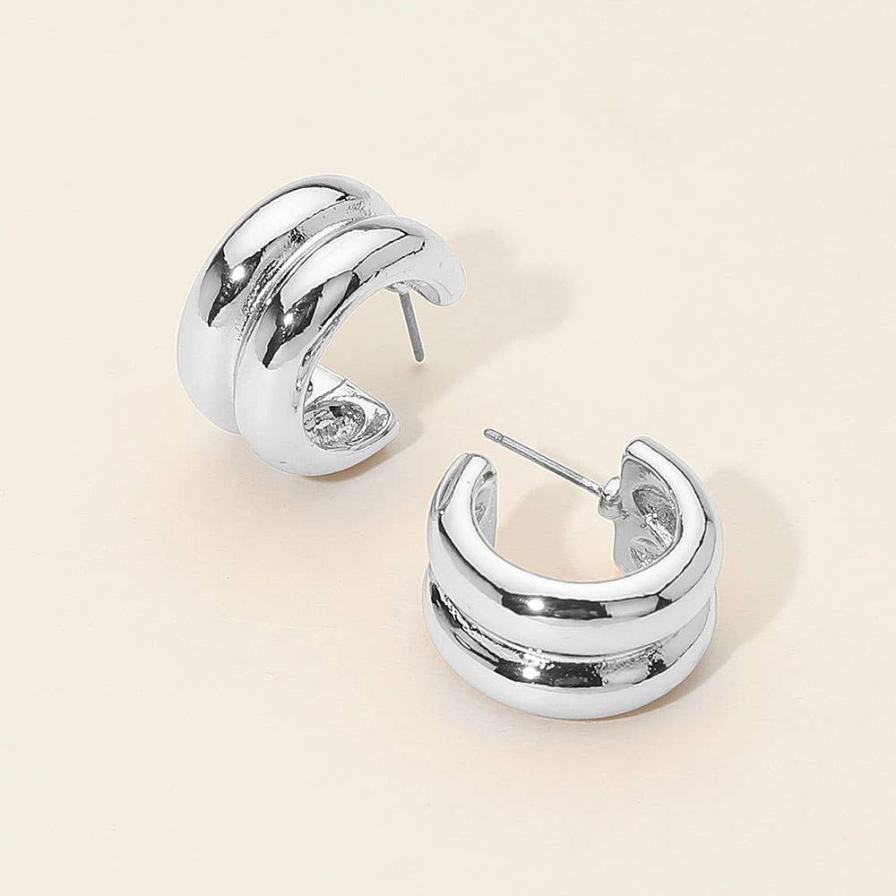 Two Tone Chunky Mini Hoop Earrings