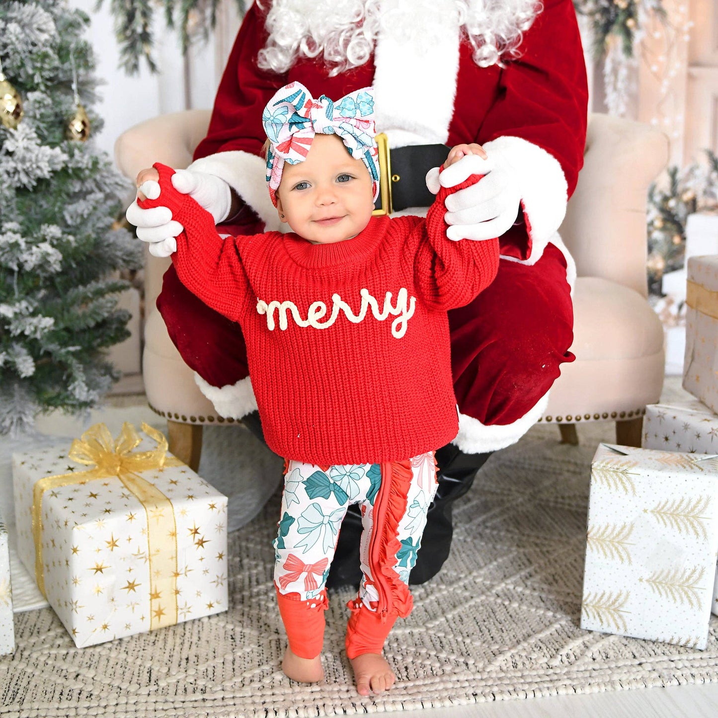 Belle Bows RUFFLE ZIP Christmas Bamboo Baby One Piece Outfit
