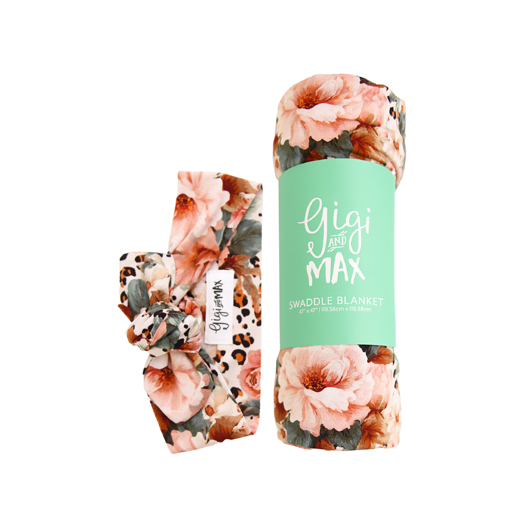 Gigi &amp; Max Laura Floral Bamboo Swaddle &amp; Bow Set