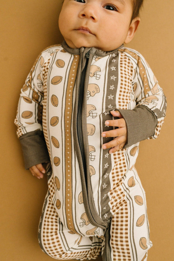 Touchdown Stripe Bamboo Football Baby Sleeper