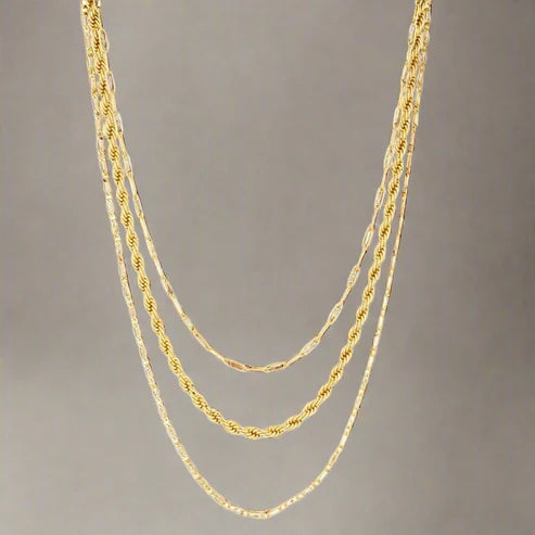 Trio Elegance Rope Paperclip and Figaro Style Chain Necklace
