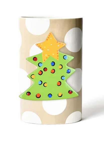 Happy Everything big Christmas tree ceramic interchangeable attachment with star and colorful ornaments