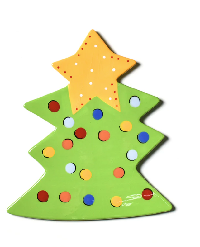 Happy Everything big Christmas tree ceramic interchangeable attachment with star and colorful ornaments