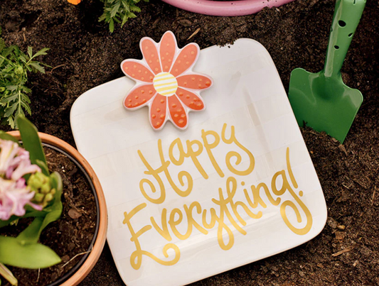 Happy Everything daisy flower mini ceramic interchangeable attachment with white petals and yellow center