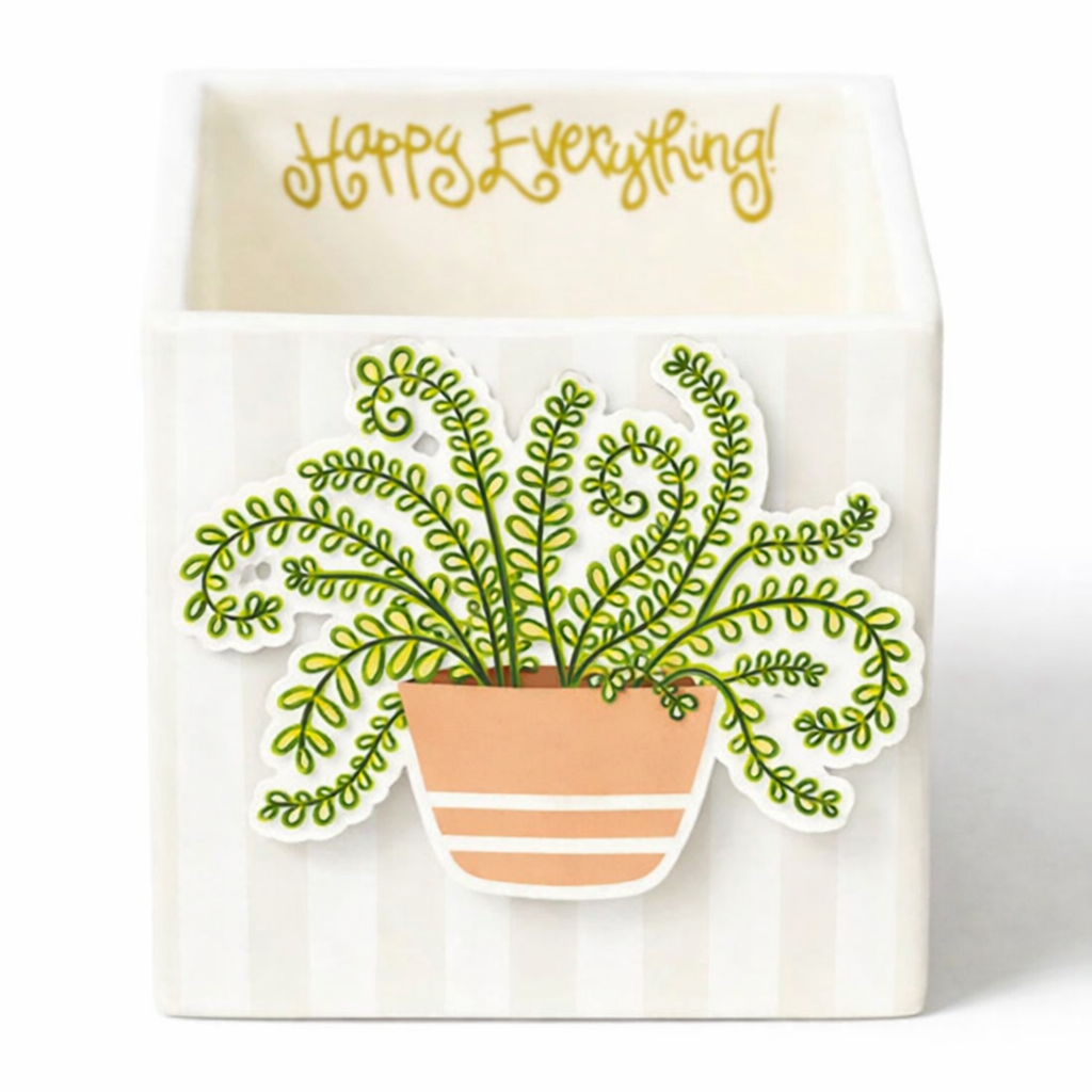 Happy Everything Happy House Plant mini ceramic interchangeable attachment with green vines and striped planter