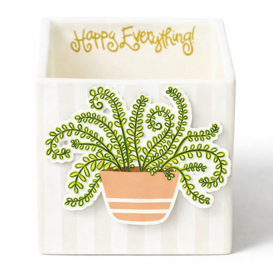 Happy Everything Happy House Plant mini ceramic interchangeable attachment with green vines and striped planter