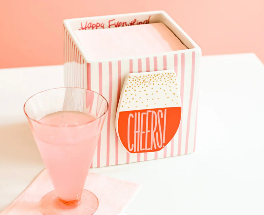 Happy Everything pink stripe medium nesting cube ceramic interchangeable décor base