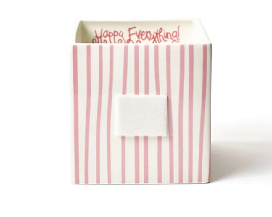 Happy Everything pink stripe medium nesting cube ceramic interchangeable décor base