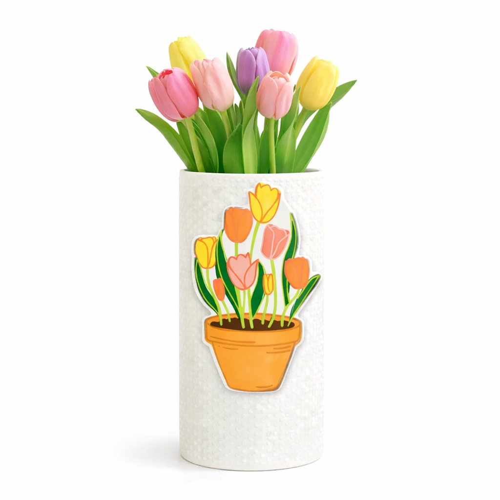 Happy Everything white small dot big oval vase ceramic interchangeable décor base for flowers Spring Tulips attachment