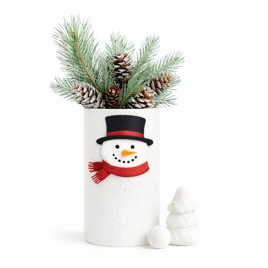 Happy Everything white small dot big oval vase ceramic interchangeable décor base for flowers For Winter with Frosty Big hat attachment