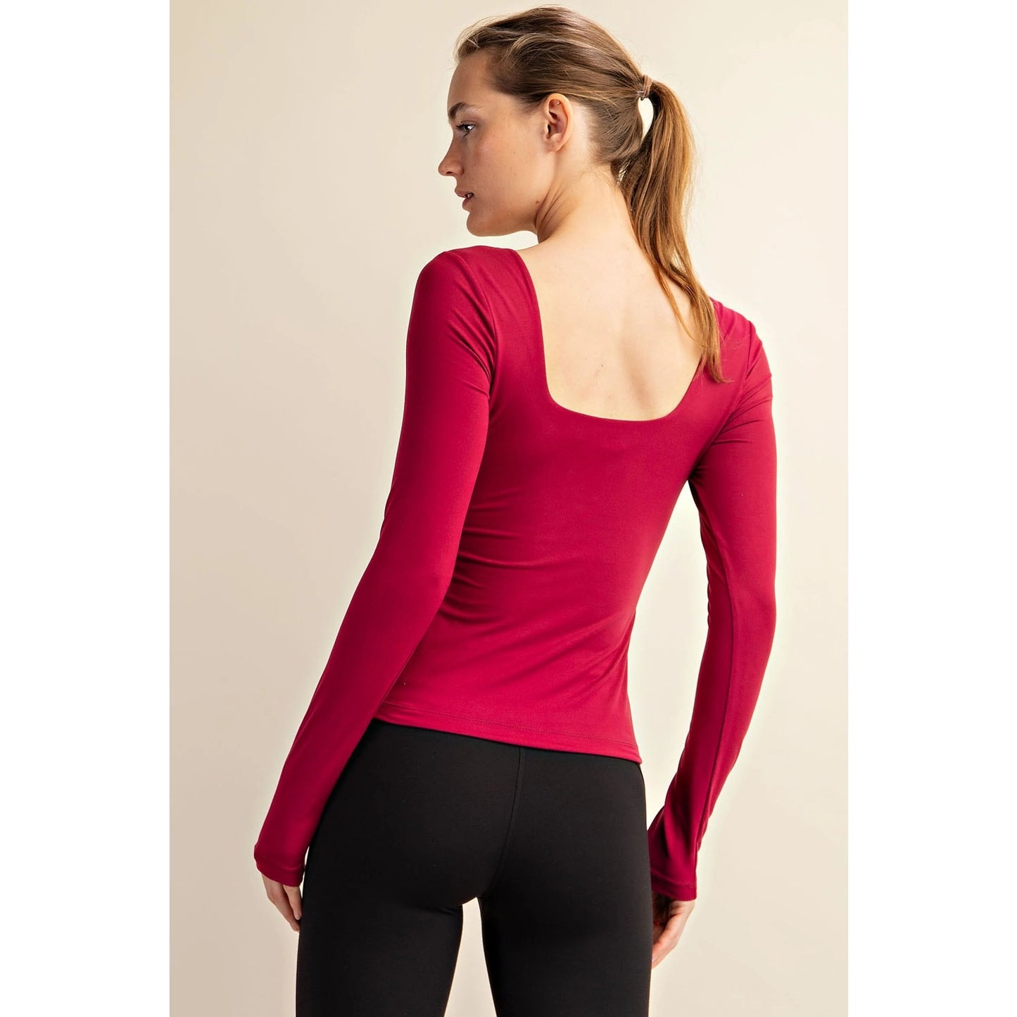 Butter Square Neck Long Sleeve Top Pomegranate