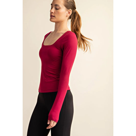 Butter Square Neck Long Sleeve Top Pomegranate