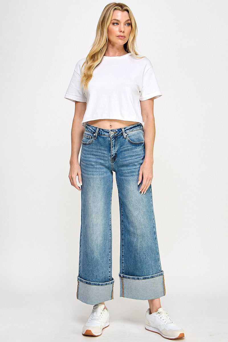 Midrise Wide Leg Jeans Dark