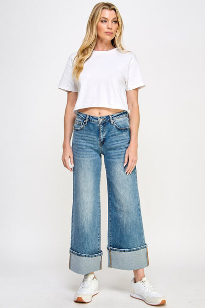 Midrise Wide Leg Jeans Dark