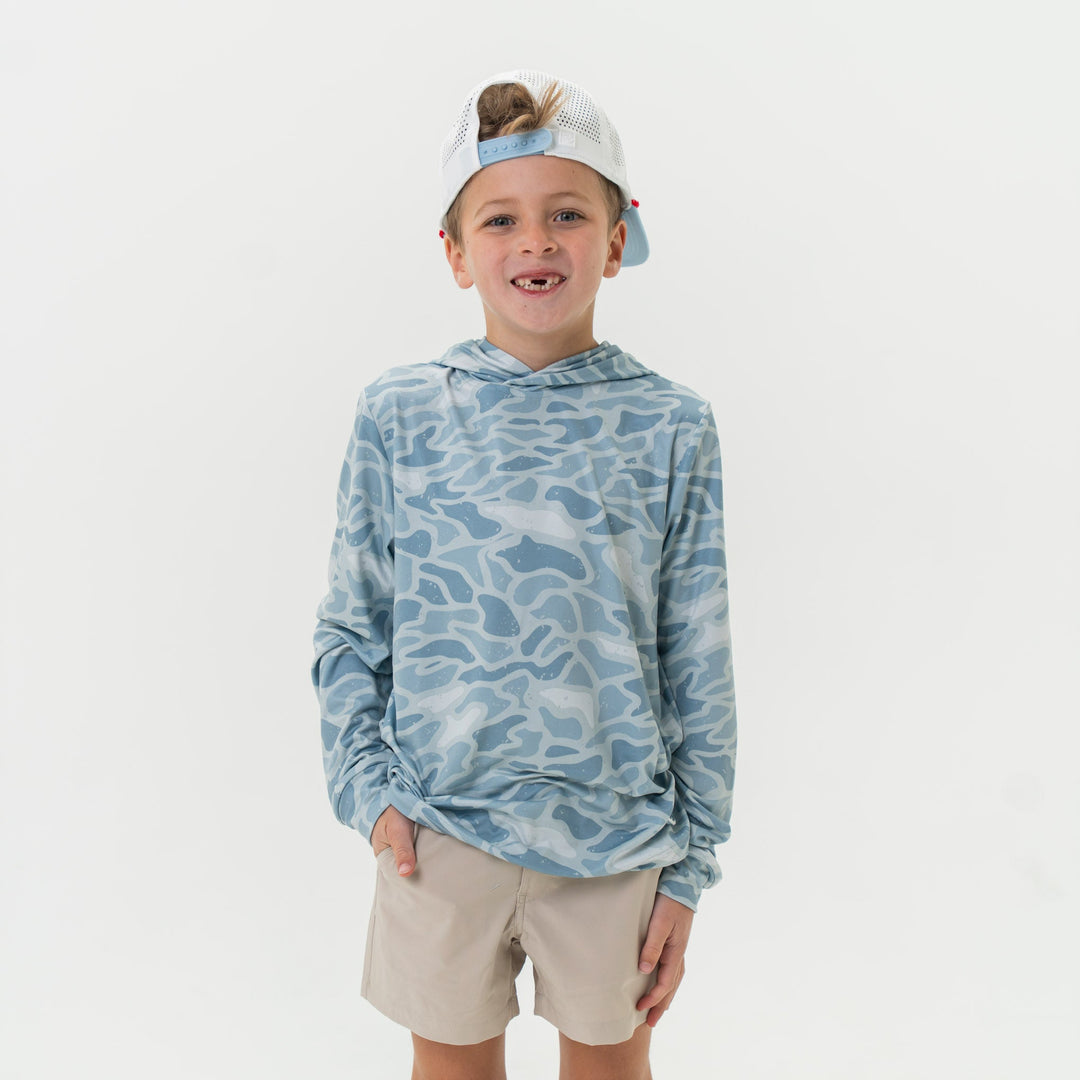Burlebo Performance Youth Hoodie Seaside Camo | Lightweight Athletic Hoodie for Men