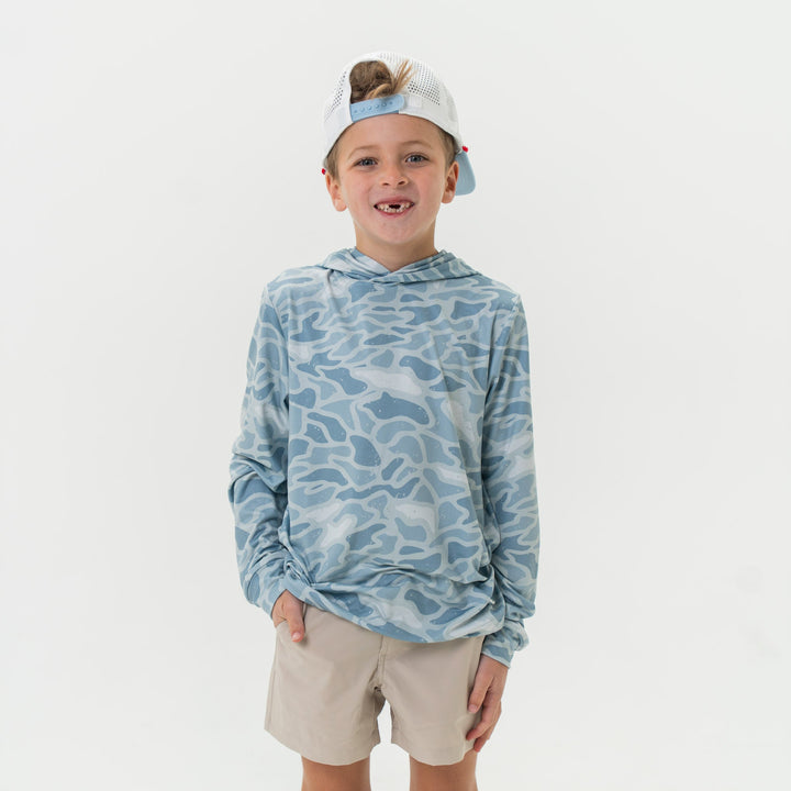 Burlebo Performance Youth Hoodie Seaside Camo | Lightweight Athletic Hoodie for Men