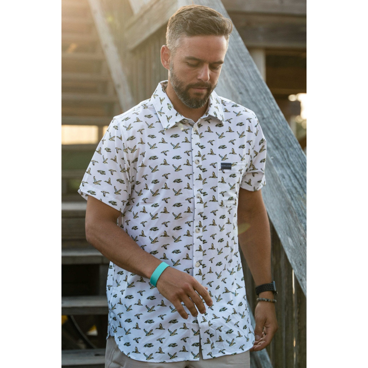 Performance Button Up Flying Mallard Ducks