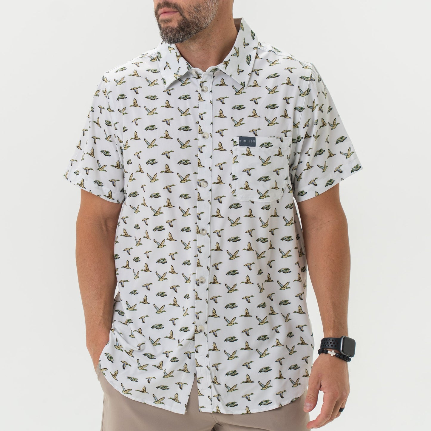 Performance Button Up Flying Mallard Ducks