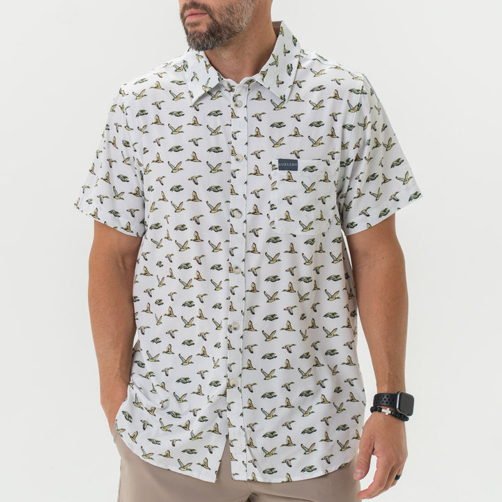 Performance Button Up Flying Mallard Ducks