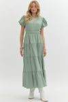 Ruffled Round Neck Tiered Midi Dress with Bubble Sleeve