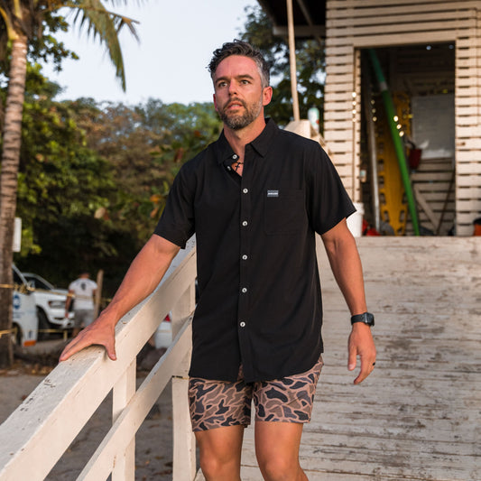 Heather Black Performance Button Up