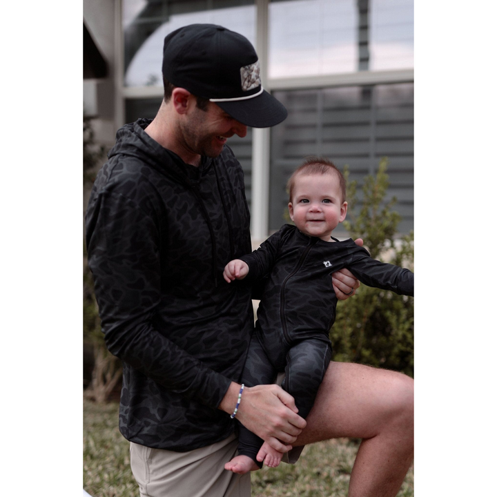 Burlebo Baby Zip Footie Black Camo | Soft Performance Infant One-Piece Pajamas