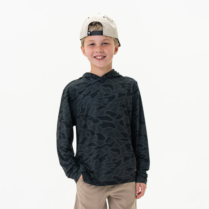 Burlebo Performance Youth Hoodie Black Camo | Lightweight Athletic Hoodie for Men