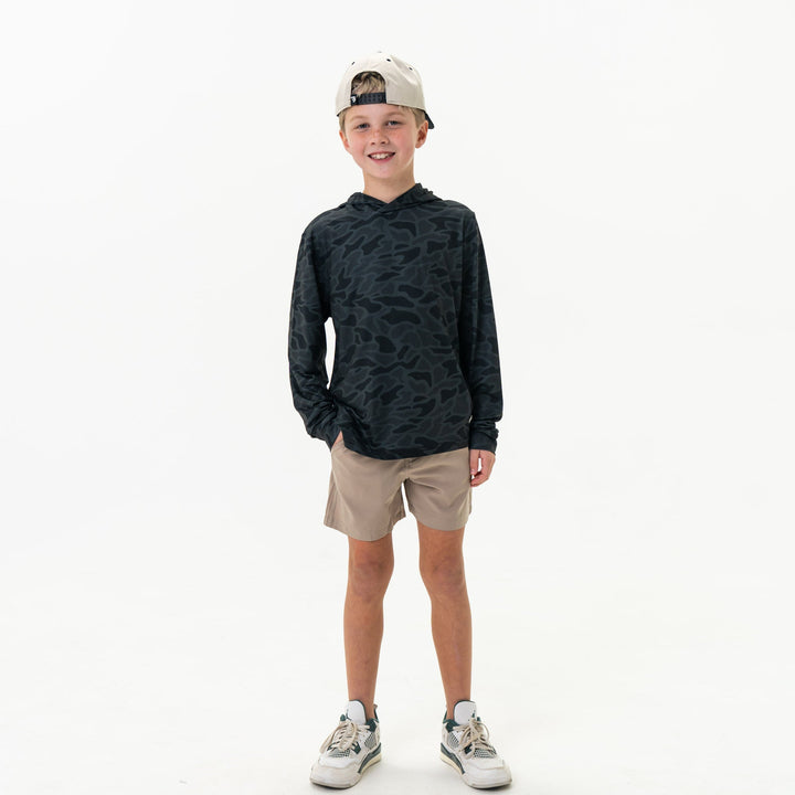Burlebo Performance Youth Hoodie Black Camo | Lightweight Athletic Hoodie for Men