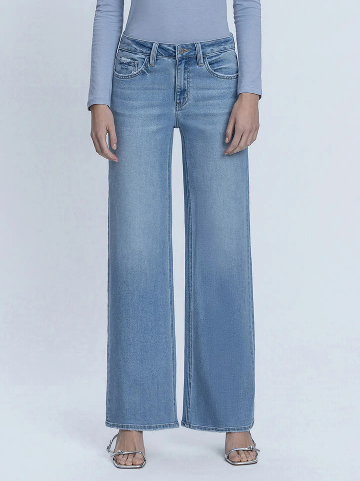 Vervet by Flying Monkey Mid Rise Wide Leg Jeans Medium Wash Stretch Denim T7455